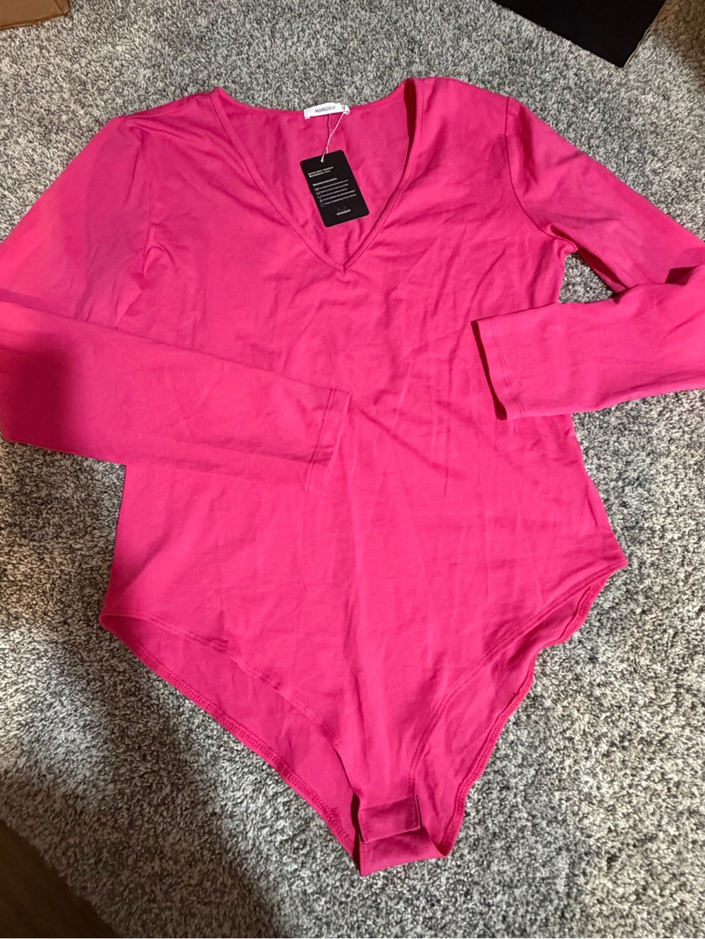 Women's V-Neck Long Sleeve Bodysuit in Fuchsia Pink